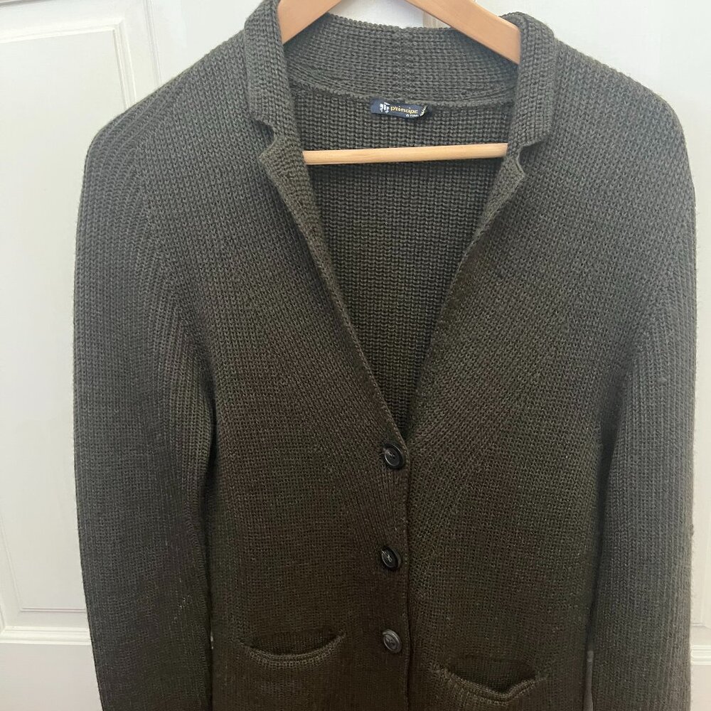 Principe di Firenze 100% Pure New Wool Cardigan | Olive Green | Size L